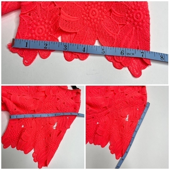 ARK & CO. Bright Neon Pink Cut Out Floral Flower Child Lace Festival Crop Top - Picture 12 of 12